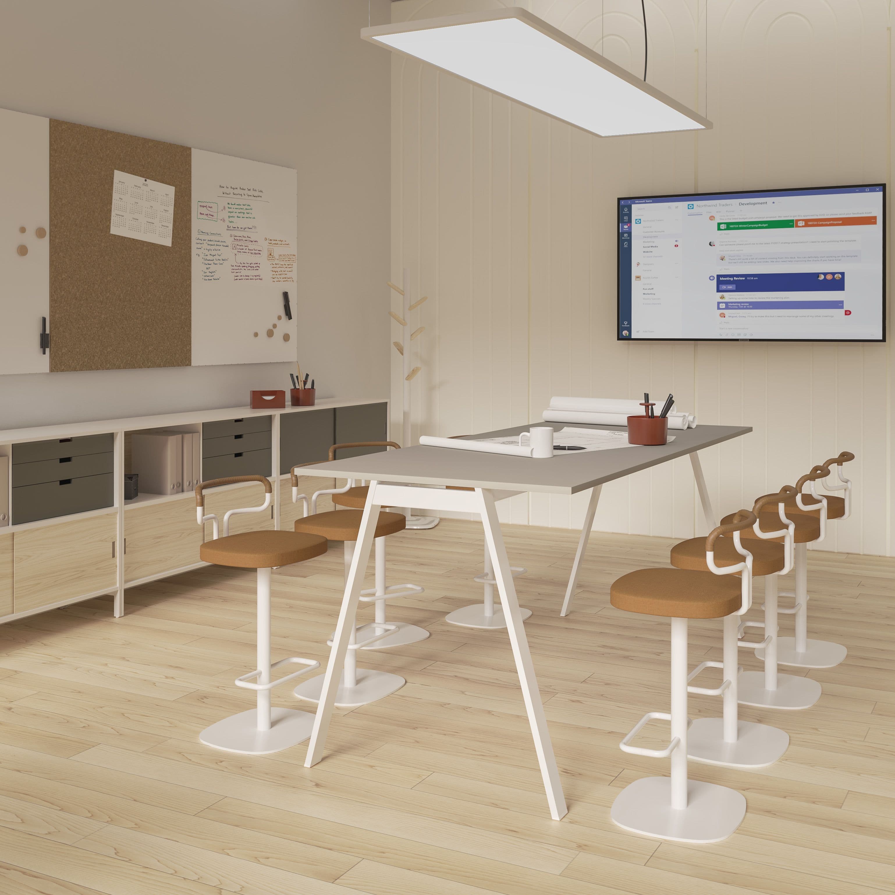 Table with wooden table top and black legs